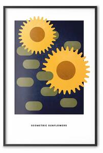 Poster: Girasoli geometrici - fiori gialli astratti su sfondo scuro