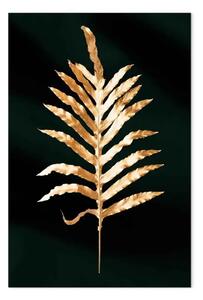 Quadro moderno Foglia di palma dorata - tema botanico su sfondo di verde bottiglia