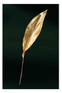Quadro su tela Foglia d'oro - tema botanico su uno sfondo di verde bottiglia