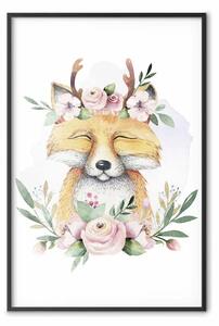 Poster: Volpe Cleofa - piante e animale su sfondo bianco