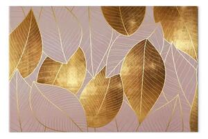 Quadro Modello dorato viola con foglie - tema botanico in stile glamour