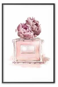 Poster: Sogno parigino - flacone di profumo rosa e tappo creato da fiori