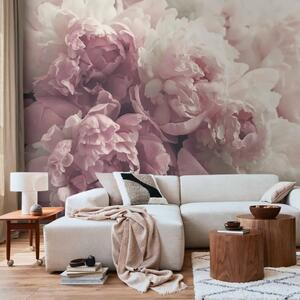 Carta da parati moderna Composizione di peonie in fiore - motivo vegetale con peonie rosa
