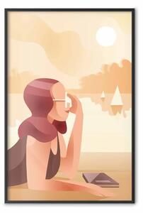 Poster: Diario di vacanza - calda composizione estiva con donna sulla spiaggia