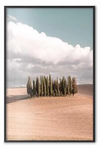 Poster: Dolce Toscana - paesaggio caldo di campagna con alberi e nuvole