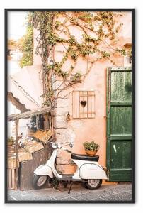 Poster: Pomeriggio italiano - scooter bianco parcheggiato sulla strada