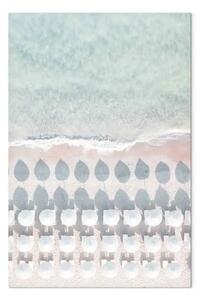 Quadro moderno Ombrelloni bianchi e lettini sulla spiaggia - vista aerea pastello