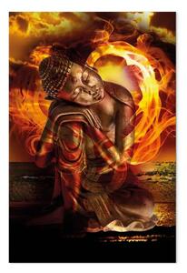 Quadro contemporaneo Statuette di Buddha - Composizione orientale con fuoco sullo sfondo