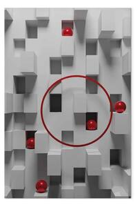 Quadro contemporaneo Palle rosse e solidi grigi - Astrazione tridimensionale con figure