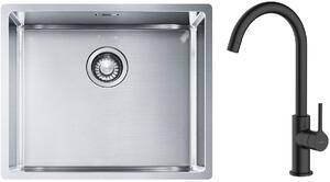 Set lavello in acciaio Franke Box 127.0453.656, rubinetto da cucina Oltens Skafta 35206300