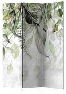 Paravento design Portato dal vento - composizione di foglie verdi delicate