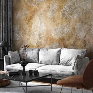 Carta da parati moderna Piume volanti - composizione con texture e disegni bianchi scandi boho