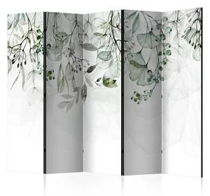 Paravento Natura nebbiosa - verde II - piante delicate su bianco