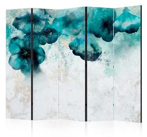Paravento design Papaveri blu II - fiori blu su sfondo chiaro