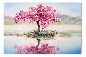 Quadro su tela Isola in fiore largo - paesaggio arboreo con foglie rosa