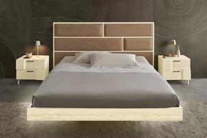 Letto matrimoniale imbottito tessuto legno rovere 205x205x120
