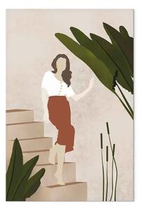 Quadro su tela Donna che scende per le scale - Composizione in stile Scandi Boho