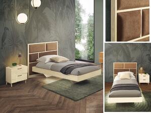 Letto singolo imbottito tessuto legno rovere 120x205x110