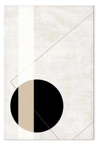 Quadro contemporaneo Ruota nera e rettangolo - astrazione geometrica su uno sfondo beige