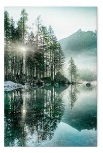 Quadro contemporaneo Mattina al lago verticale - paesaggio montano