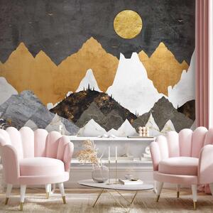 Carta da parati Notte fredda - paesaggio notturno con la luna sulle montagne in motivo