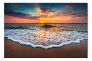 Quadro contemporaneo Onda delicata verticale - spiaggia su sfondo di tramonto
