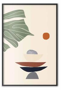 Poster: Terrazza soleggiata - astrazione con foglia verde stile Zen