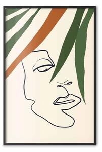 Poster: Sguardo magico - lineart semplice con volto umano tra le foglie