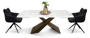 Tavolo moderno allungabile bianco effetto marmo gambe bronzo 160x90x76 180x90x76