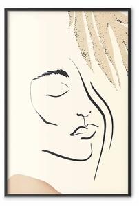 Poster: Sipario sognante - lineart delicato con volto femminile su beige