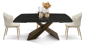 Tavolo moderno allungabile nero effetto marmo gambe bronzo 160x90x76 180x90x76