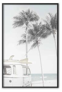 Poster: Tempo dei surfisti - paesaggio di alberi tropicali e spiaggia sul mare