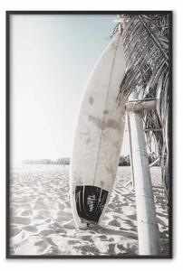 Poster: Tavola da surf - paesaggio estivo di spiaggia sabbiosa sul cielo