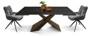 Tavolo moderno allungabile nero effetto marmo gambe bronzo 180x90x76