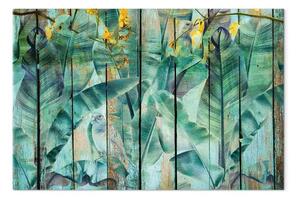 Quadro su tela Momenti con il verde verticale - uccelli esotici su legno