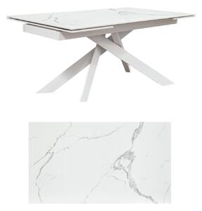 Tavolo moderno allungabile bianco effetto marmo gambe bianche 160x90x76