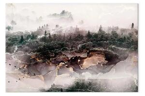Quadro su tela Valle dorata largo - astrazione moderna su sfondo forestale