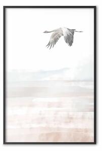 Poster: Volo della gru - cielo bianco acquerello