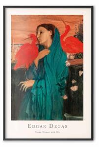 Poster: Giovane donna con ibis - testi e ritratto di donna coperta da tessuto