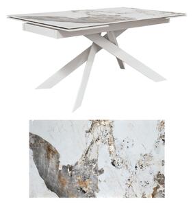 Tavolo moderno allungabile bianco effetto marmo gambe bianche 160x90x76