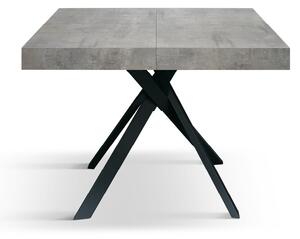 Tavolo rettangolare moderno allungabile piano grigio cemento gambe nere 95x90x75,5