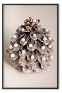 Poster: Decorazione natalizia - pigna decorata con palline bianche su chiaro