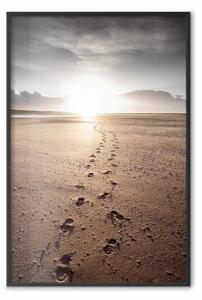 Poster: La nostra strada - paesaggio di grande spiaggia su bagliore tramonto