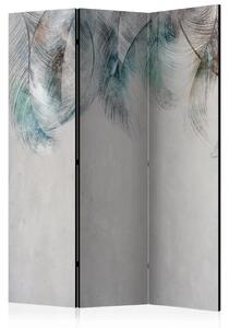 Paravento design Piume colorate - composizione delicata su sfondo grigio