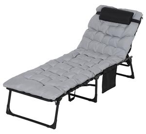 Outsunny Lettino Prendisole Pieghevole con Cuscino, Poggiatesta e Tasca Laterale, 58x189x32.5 cm, Grigio Chiaro