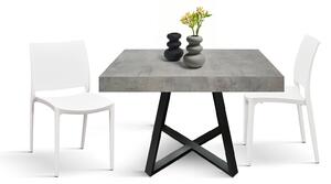 Tavolo rettangolare moderno allungabile piano grigio cemento gambe nere 95x90x75,5