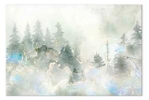 Quadro su tela Accento turchese - foresta nebbia alberi