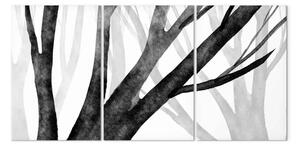 Quadro contemporaneo Silenzio foresta (3 pezzi) - composizione alberi spogli