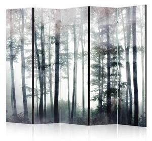 Paravento separè Foresta nebbiosa II - delicato paesaggio delle cime degli alberi