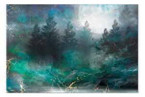 Quadro moderno Pienezza turchese largo - foresta di conifere sotto la luna
